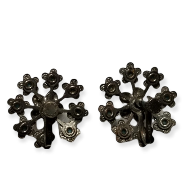 Vintage Sterling Silver & Turquoise Clip Earrings Signed - Picture 2 of 4